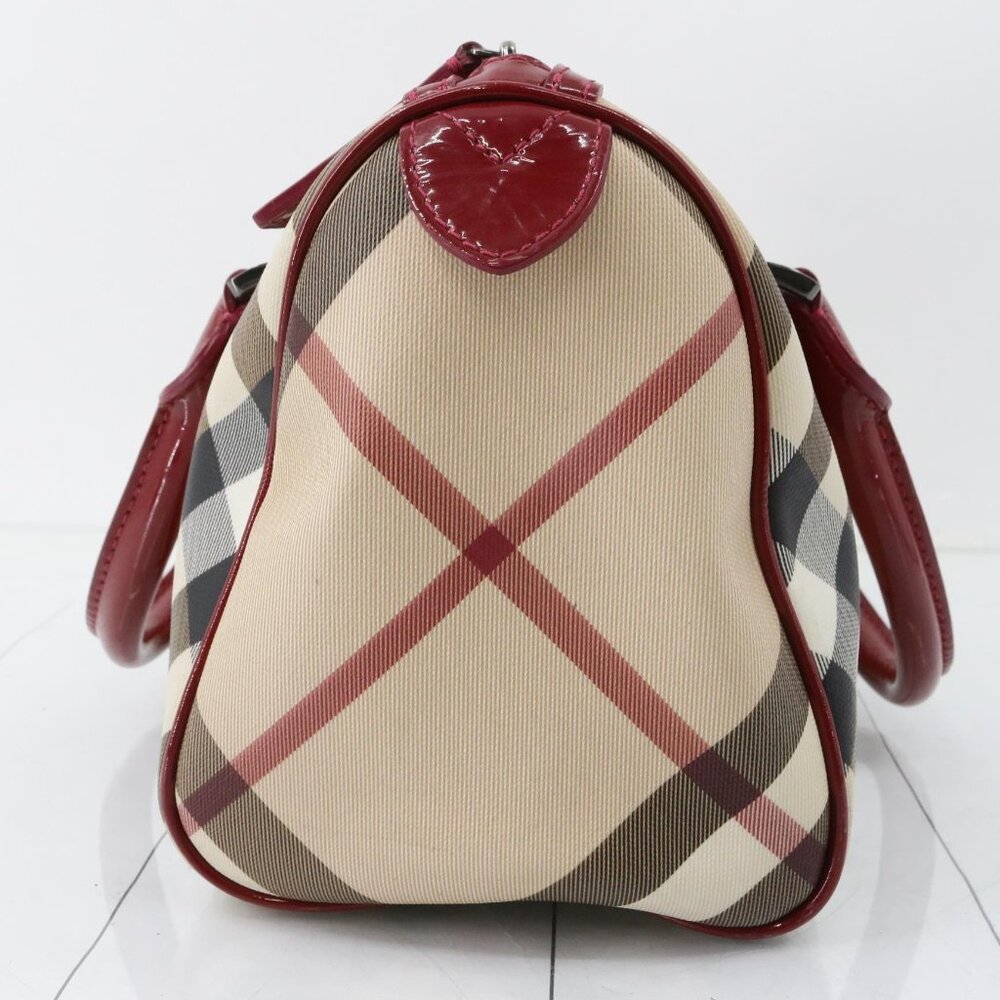 Burberry Haymarket Check Handbag – Red Patent Trim - Picture 4 of 14